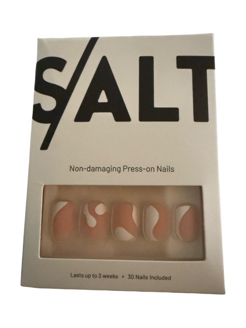 SALT Press-On Nails in Nude & White Abstract Design